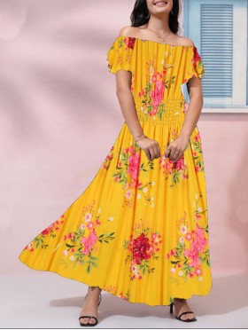 Off-The-Shoulder Floral Print Midi Dress